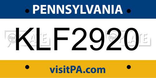 KLF2920 Pennsylvania License Plate