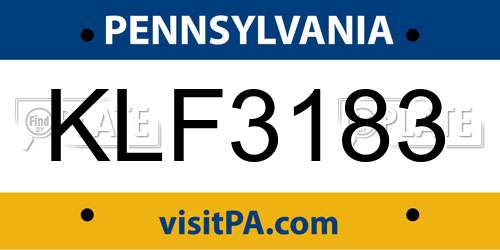 KLF3183 Pennsylvania License Plate