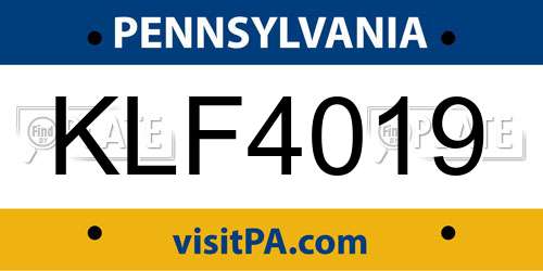 KLF4019 Pennsylvania License Plate