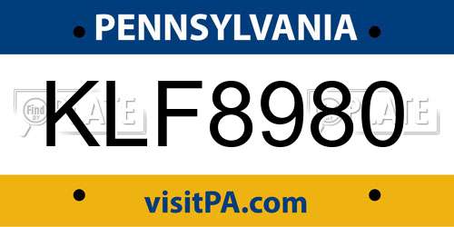 KLF8980 Pennsylvania License Plate