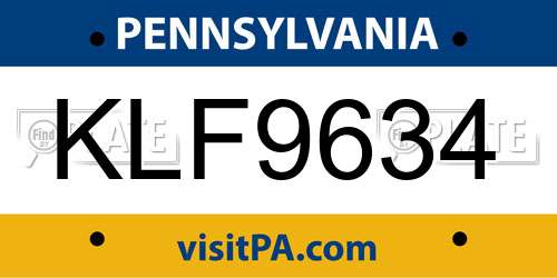 KLF9634 Pennsylvania License Plate