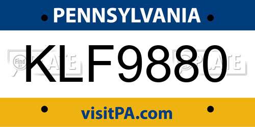 KLF9880 Pennsylvania License Plate