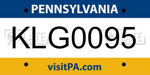 KLG0095 Pennsylvania License Plate