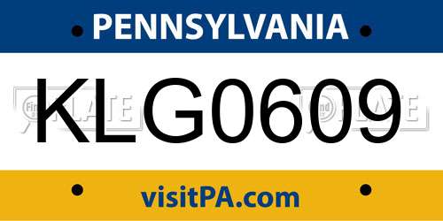 KLG0609 Pennsylvania License Plate
