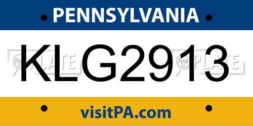 KLG2913 Pennsylvania License Plate