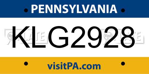 KLG2928 Pennsylvania License Plate