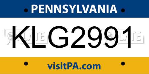 KLG2991 Pennsylvania License Plate