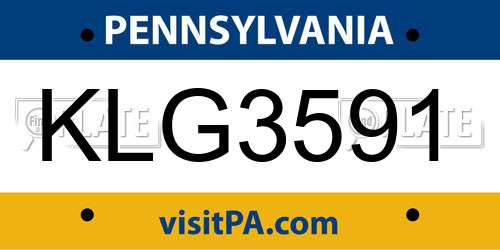 KLG3591 Pennsylvania License Plate
