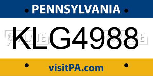 KLG4988 Pennsylvania License Plate