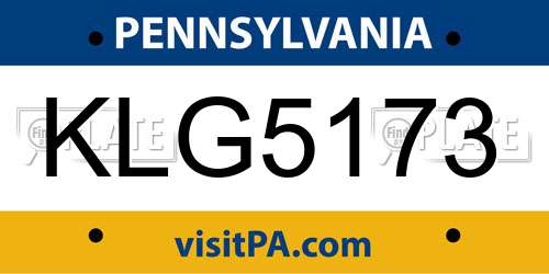 KLG5173 Pennsylvania License Plate