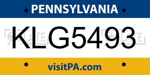 KLG5493 Pennsylvania License Plate