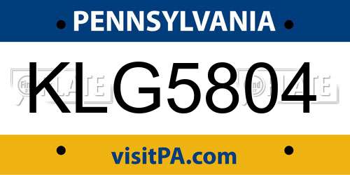 KLG5804 Pennsylvania License Plate