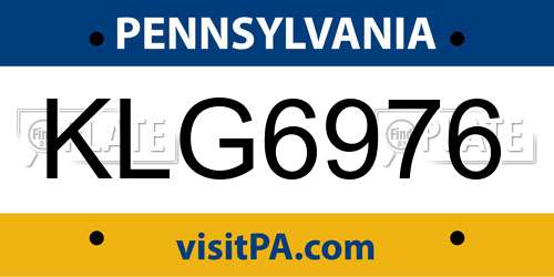 KLG6976 Pennsylvania License Plate