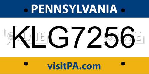 KLG7256 Pennsylvania License Plate
