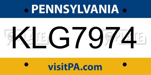 KLG7974 Pennsylvania License Plate