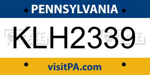 KLH2339 Pennsylvania License Plate