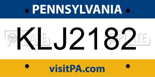 KLJ2182 Pennsylvania License Plate