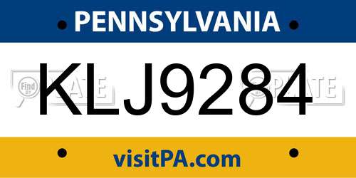 KLJ9284 Pennsylvania License Plate