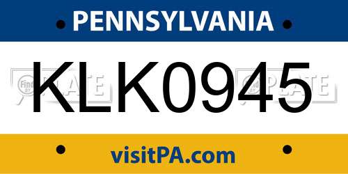KLK0945 Pennsylvania License Plate