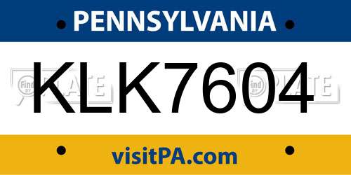 KLK7604 Pennsylvania License Plate
