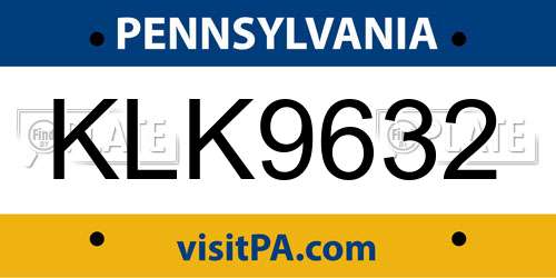 KLK9632 Pennsylvania License Plate
