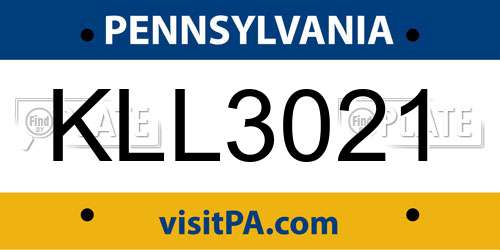 KLL3021 Pennsylvania License Plate