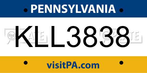 KLL3838 Pennsylvania License Plate