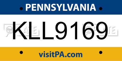 KLL9169 Pennsylvania License Plate