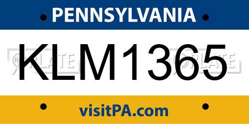 KLM1365 Pennsylvania License Plate