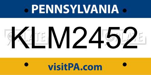 KLM2452 Pennsylvania License Plate