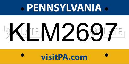 KLM2697 Pennsylvania License Plate