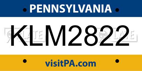 KLM2822 Pennsylvania License Plate