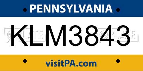 KLM3843 Pennsylvania License Plate