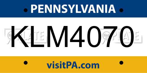KLM4070 Pennsylvania License Plate