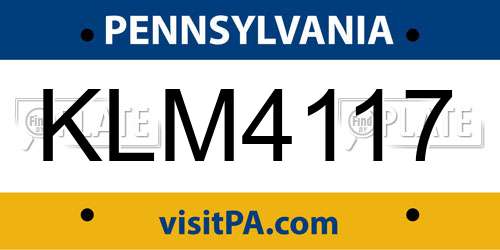 KLM4117 Pennsylvania License Plate