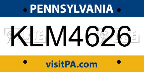 KLM4626 Pennsylvania License Plate