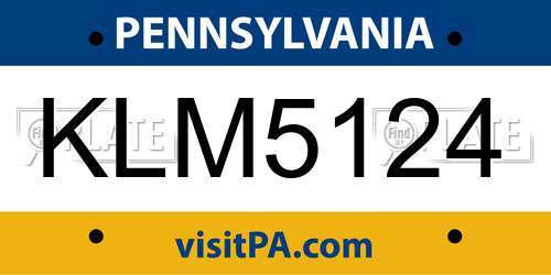 KLM5124 Pennsylvania License Plate
