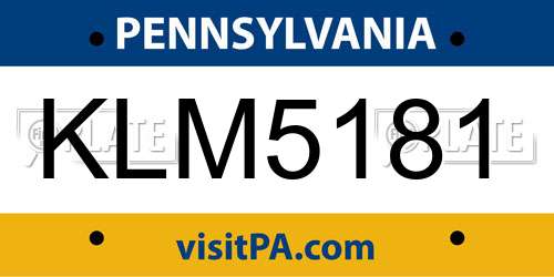 KLM5181 Pennsylvania License Plate