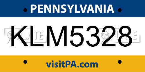 KLM5328 Pennsylvania License Plate