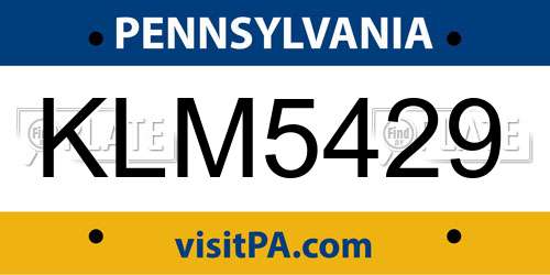 KLM5429 Pennsylvania License Plate