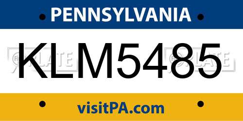 KLM5485 Pennsylvania License Plate