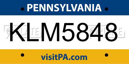 KLM5848 Pennsylvania License Plate
