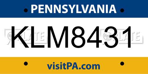 KLM8431 Pennsylvania License Plate