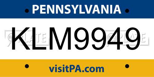 KLM9949 Pennsylvania License Plate