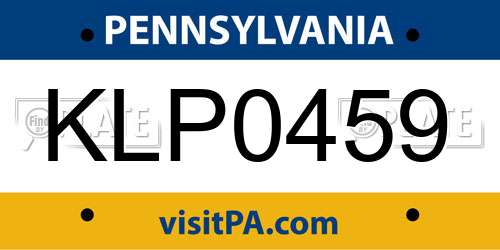 KLP0459 Pennsylvania License Plate