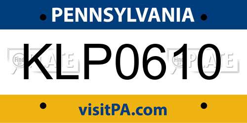KLP0610 Pennsylvania License Plate