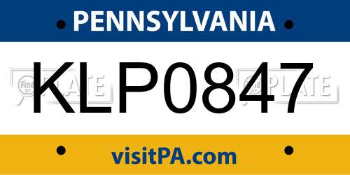 KLP0847 Pennsylvania License Plate