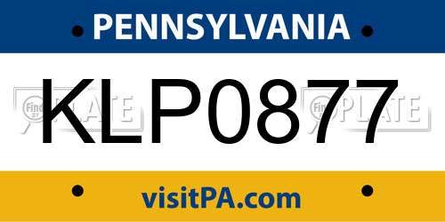 KLP0877 Pennsylvania License Plate