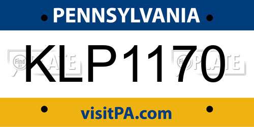 KLP1170 Pennsylvania License Plate