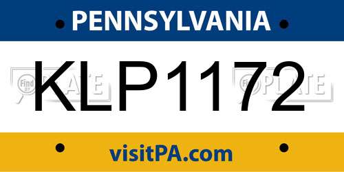 KLP1172 Pennsylvania License Plate